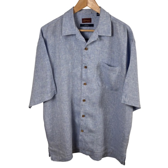 Bullington Quality Tradition Other - Bullington Linen Shirt Men's L Blue Short-Sleeve Button-Up Coastal Summer Resort